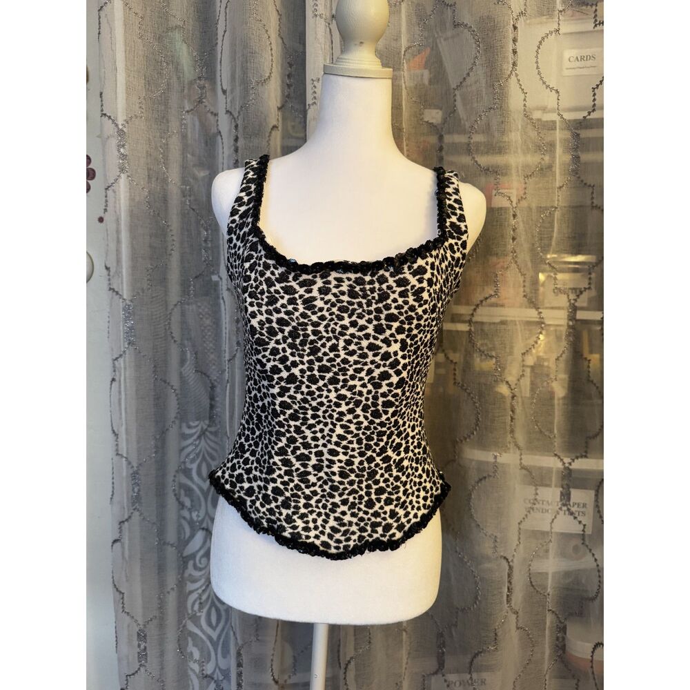 Veronique Young Womens 14 Leopard Print Sequin Corset Top Y2K Vintage USA
